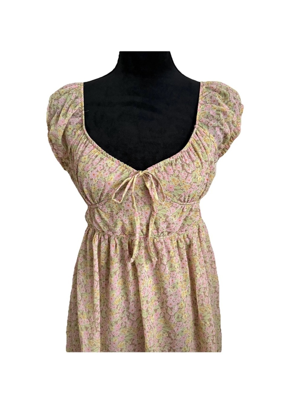 Babydoll Chiffon Dress Juniors S Floral Puff Sleeve Short Sundress Cottage Boho